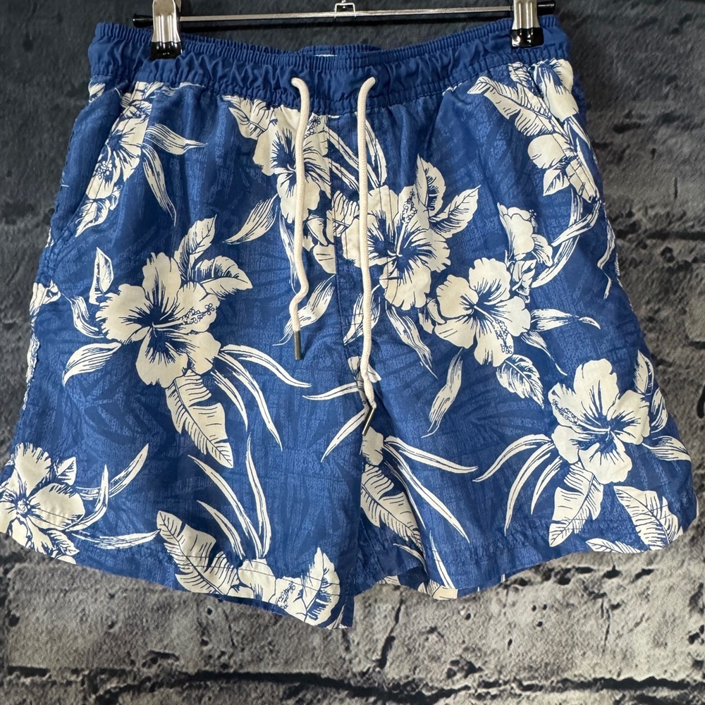 American Eagle Swim Trunks Mens Small‎ Blue Floral Tropical Print Lined Shorts